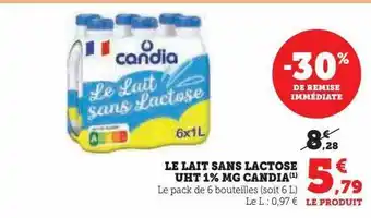 Hyper U Le lait sans lactose uht 1% mg candia offre