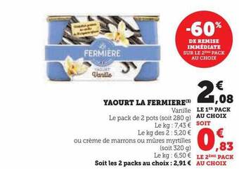Hyper U Yaourt la fermière offre