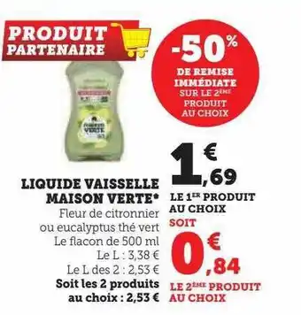 Hyper U Liquide vaisselle maison verte offre