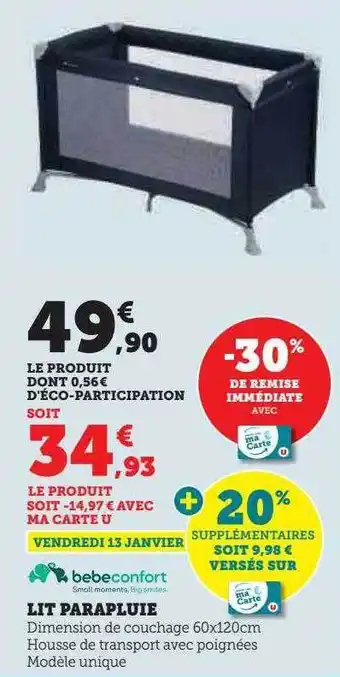 Hyper U Lit parapluie bebeconfort offre