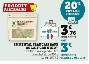 U Express Emmental français râpé au lait cru u bio offre