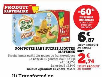 Hyper U Pom'potes sans sucres ajoutés materne offre