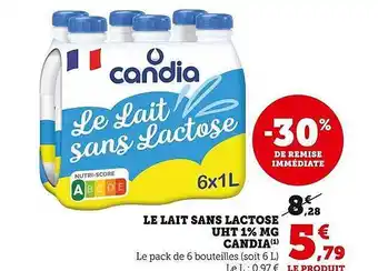 U Express Le lait sans lactose uht 1% mg candia offre