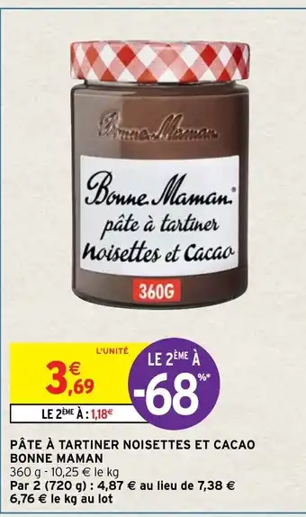 Intermarché Pâte à Tartiner Noisettes et Cacao Bonne Maman offre