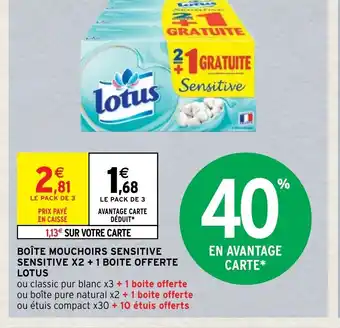 Intermarché Boite Mouchoirs Sensitive x2 +1 Boite Offerte Lotus offre