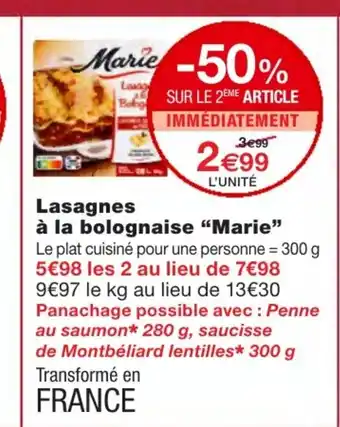 Monoprix Lasagnes à la bolognaise Marie offre