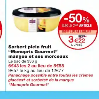 Monoprix Sorbert plein fruit offre