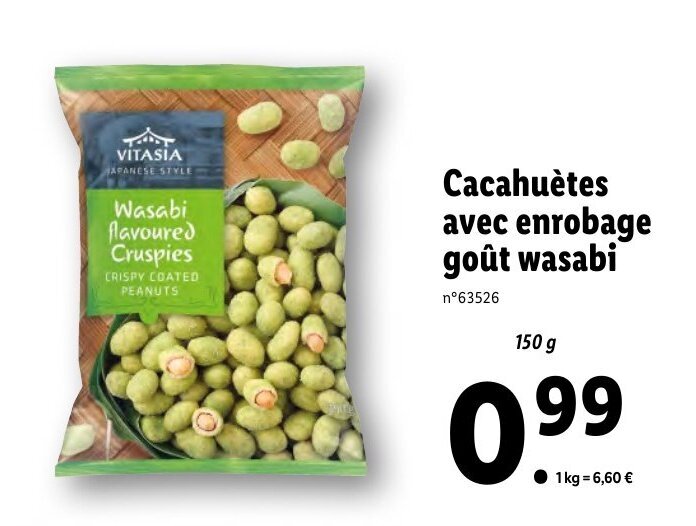 Promo Cacahuètes avec enrobage goût wasabi chez Lidl