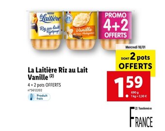Lidl La Laitiere Riz Au Lait Vanille offre