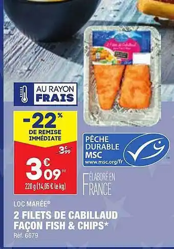 ALDI 2 filets de cabillaud façon fish & chips loc marée offre