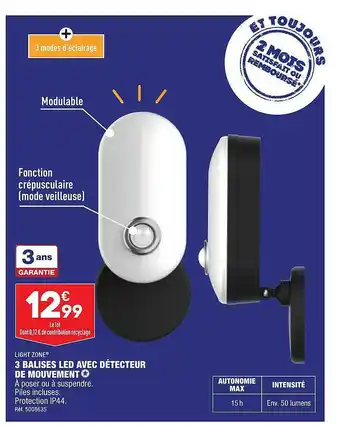 ALDI 3 balises led avec détecteur de mouvement light zone offre
