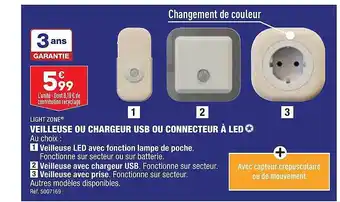 ALDI Veilleuse ou chargeur usb ou connecteur à led light zone offre