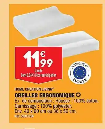 ALDI Oreiller ergonomique home creation living offre