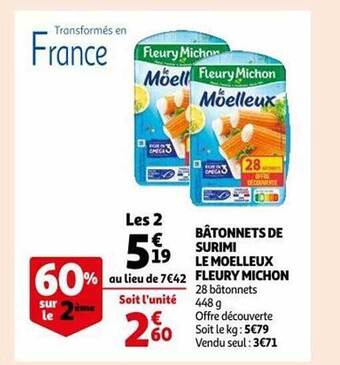 Auchan Bâtonnets de surimi le moelleux fleury michon offre