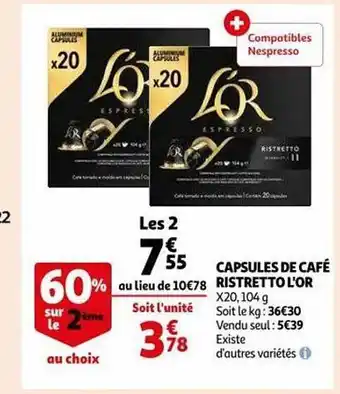 Auchan Capsules de café ristretto l'or offre