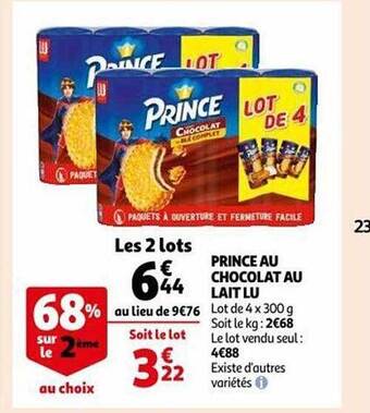 Auchan Prince au chocolat au lait lu offre