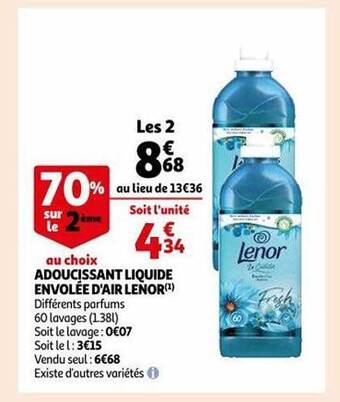 Auchan Adoucissant liquide envolée d'air lenor offre