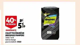 Auchan Culottes énurésie ninjamas pampers offre