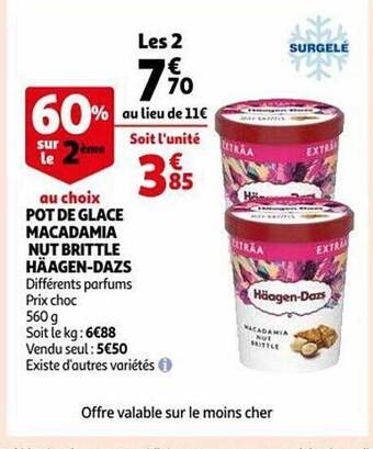 Auchan Pot de glace macadamia nut brittle häagen-dazs offre