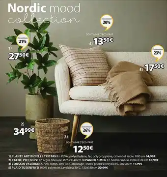 JYSK Plante artificielle tristan, cache-pot solvi, panier ssimen, coussin valeriana, plaid tusenfryd offre