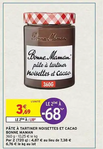 Intermarché Pâte à tartiner noisettes et cacao bonne maman offre