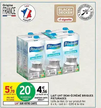Intermarché Lait uht demi-écrémé briques pâturages offre