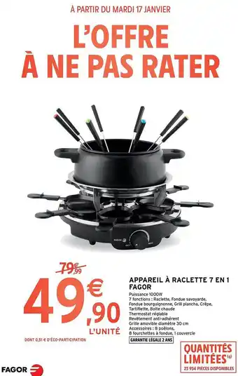 Intermarché Express Appareil à raclette 7 en 1 fagor offre