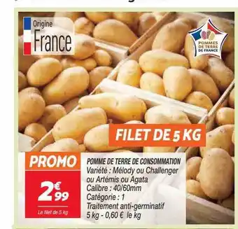 Netto Pomme de terre de consommation mélody ou challenger ou artémis ou agata offre