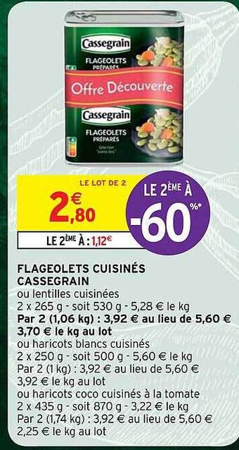 Intermarché Flageolets cuisinés cassegrain offre