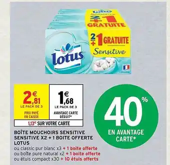 Intermarché Boîte mouchoirs sensitive sensitive x2 + 1 boîte offerte lotus offre