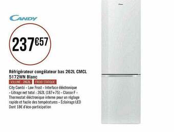 Géant Casino Réfrigérateur Congélateur Bas 262l Cmcl 5172wn Blanc Candy offre