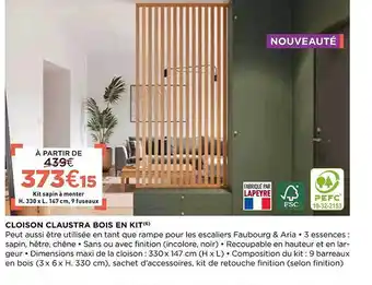 Lapeyre Cloison claustra bois en kit offre