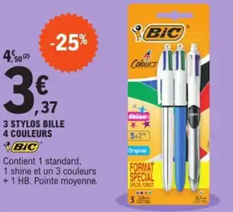 E.Leclerc 3 stylos bille 4 couleurs offre