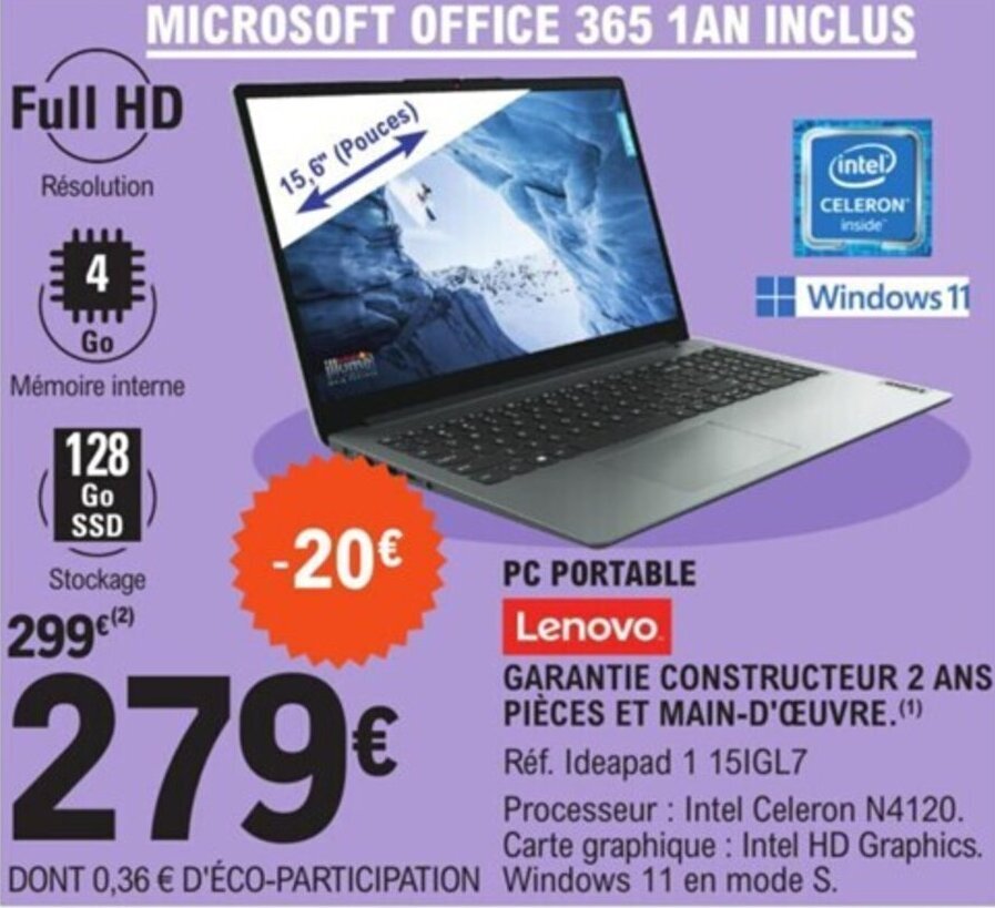 Promo Pc portable chez E.Leclerc