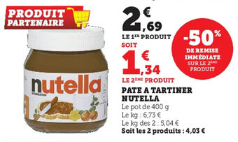 Super U Pate a tartiner nutella offre