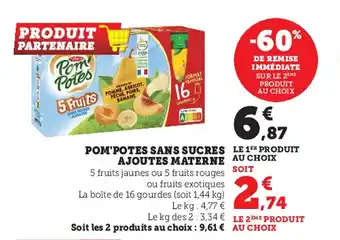Super U Pom'potes sans sucres ajoute materne offre