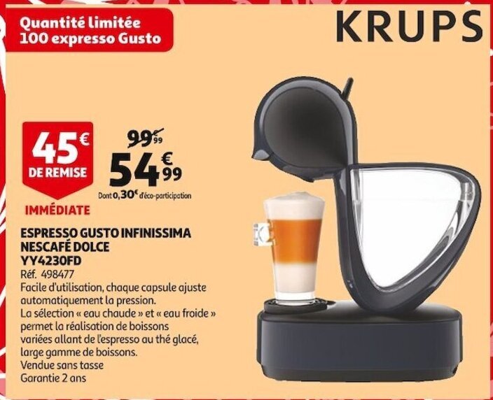 Promo Espresso Gusto Infinissima Nescafé Dolce YY4230FD chez Auchan