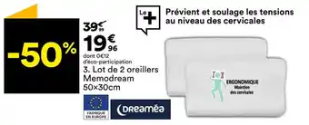 BUT Lot De 2 Oreillers Memodream 50x30cm offre