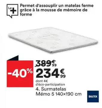 BUT Surmatelas Mémo 5 140x190cm offre