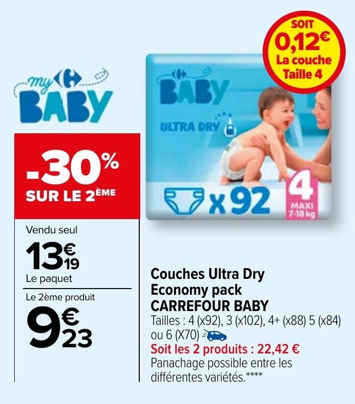 Promo Couches Ultra Dry Economy pack Carrefour Baby chez Carrefour
