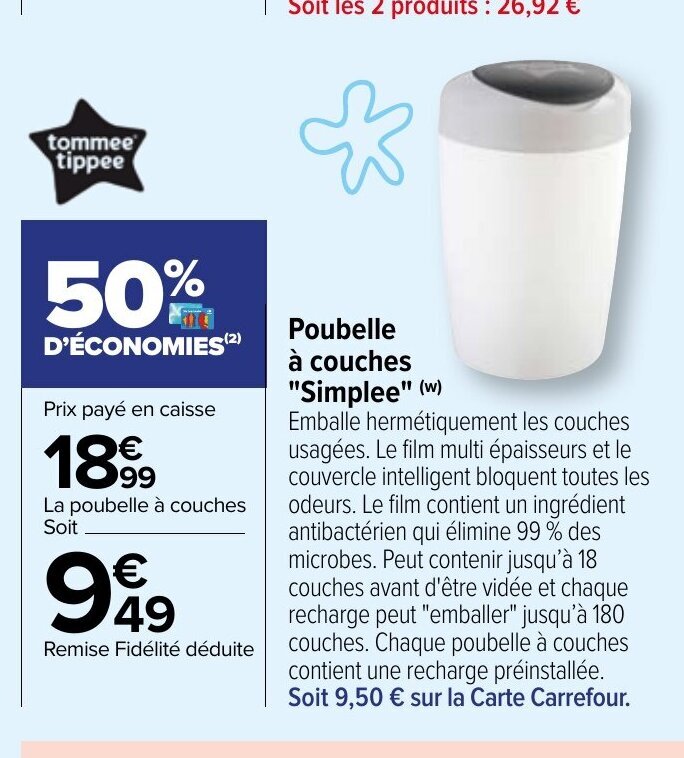 Promo Poubelle à couches "Simplee" chez Carrefour