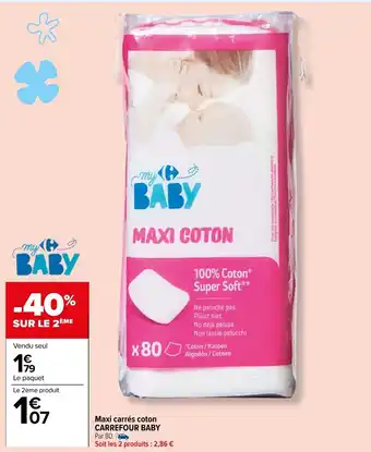 Carrefour Maxi carrés coton Carrefour Baby offre