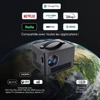 E.Leclerc Projecteur intelligent android wallace tech gt1 smart hd 9800 lumens offre