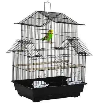 E.Leclerc Cage à oiseaux design maison perchoirs mangeoires balançoire 3 portes plateau excrément amovible + poignée transport métal no offre