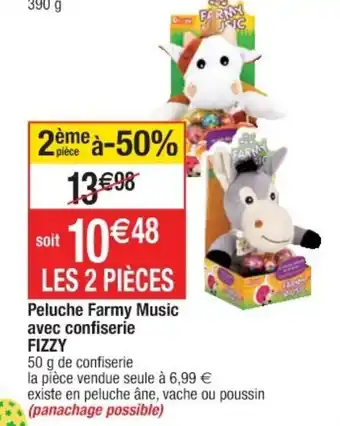 Cora x Carrefour Peluche Farmy Music avec confiserie offre