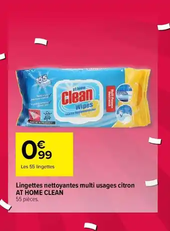 Carrefour Lingettes nettoyantes multi usages citron at home clean offre