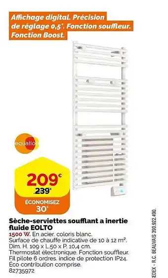 Weldom Sèche-serviettes soufflant à inertie fluide eolto offre