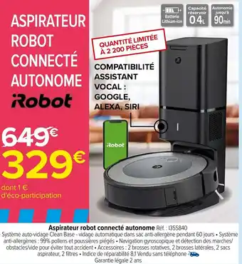 Carrefour Aspirateur robot connecté autonome offre