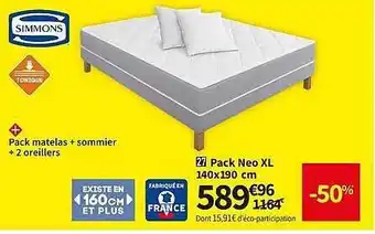 Conforama Pack neo xl 140 x 190 cm simmons offre