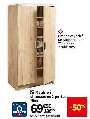 Conforama Meuble à chaussures 2 portes nico offre